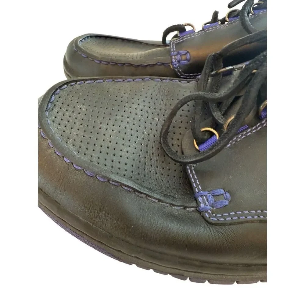 Nike Mens Black Purple Mad Jibe Leather Lace Up Perforated Boat Shoes Size 11